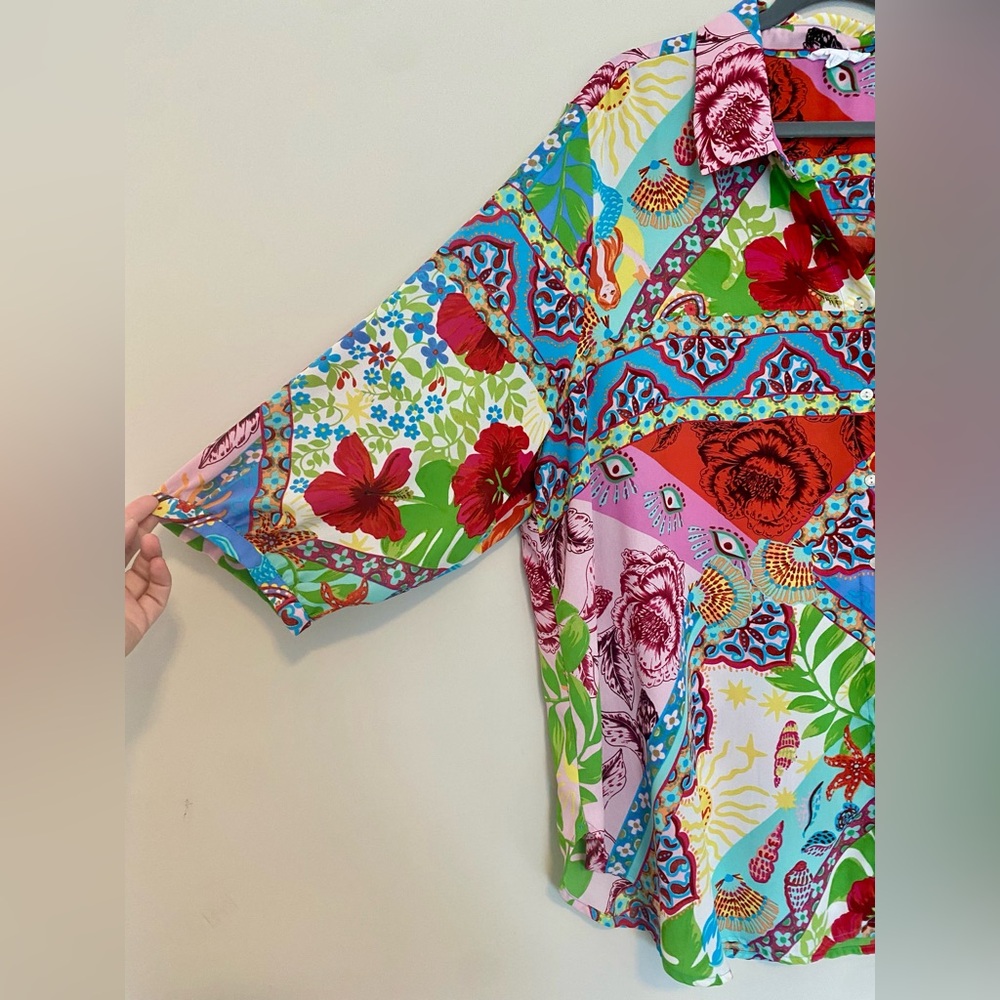 Cynthia Rowley Colorful Multicolor Floral Blouse Tunic Size 2X - Picture 2 of 6